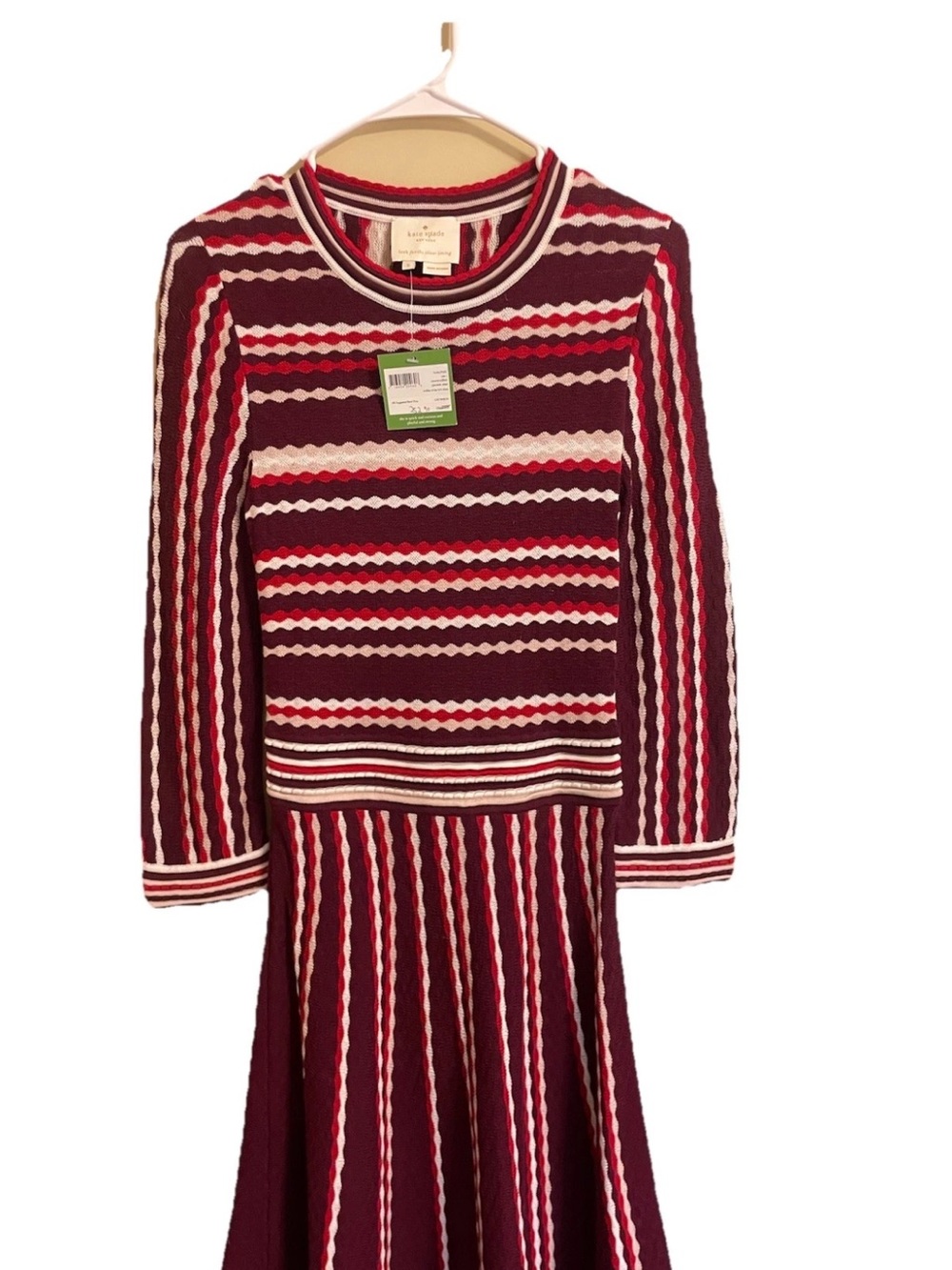 Kate Spade NY Striped Crimson-berry Sweater Dress Glendale Street Pleated